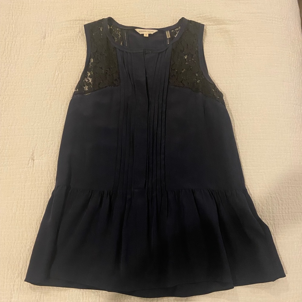 Rebecca Taylor Navy Top with Black Lace Detail